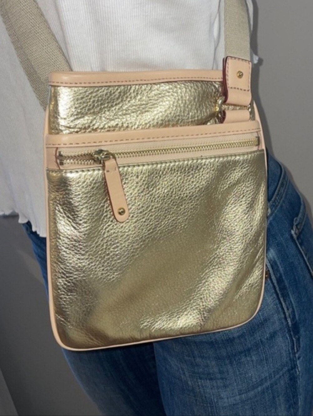 Michael Kors Gold Crossbody Shoulder Bag with Neutral Trim
